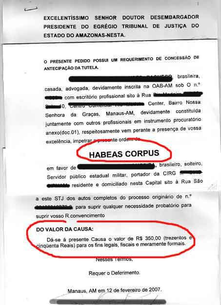HABEAS CORPUS MODELO habeas corpus modelo:
